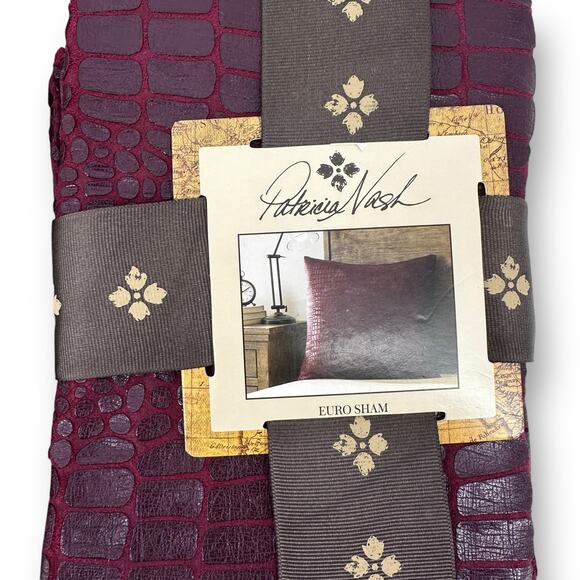 Patricia Nash Faux Croc Embossed Euro Sham Set Of Two Plum Red - Picture 5 of 9